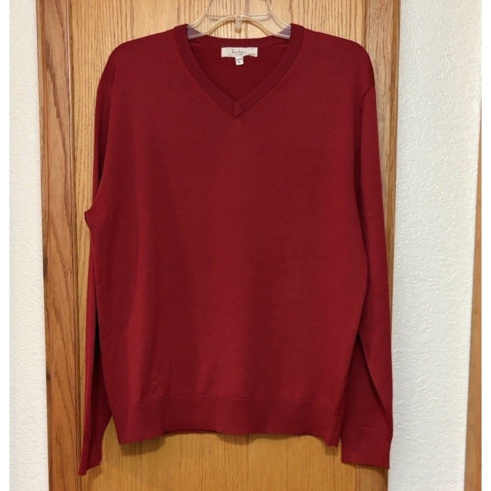 Turnbury Silk Cotton Sweater Men's M Cardinal Red Knit V Neck Pullover Quiet Lux